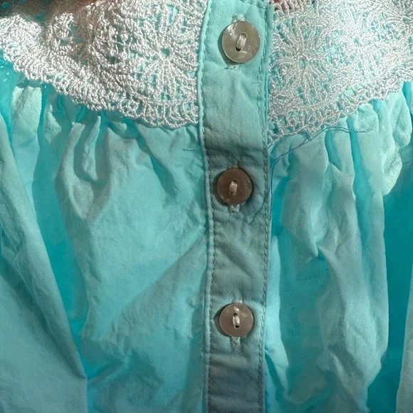 Aqua with White Lace Detail Nightgown - Picture 3 of 6